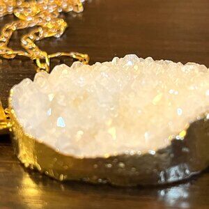 Bold & Beautiful White Druzy Pendant with 18K GP Chain